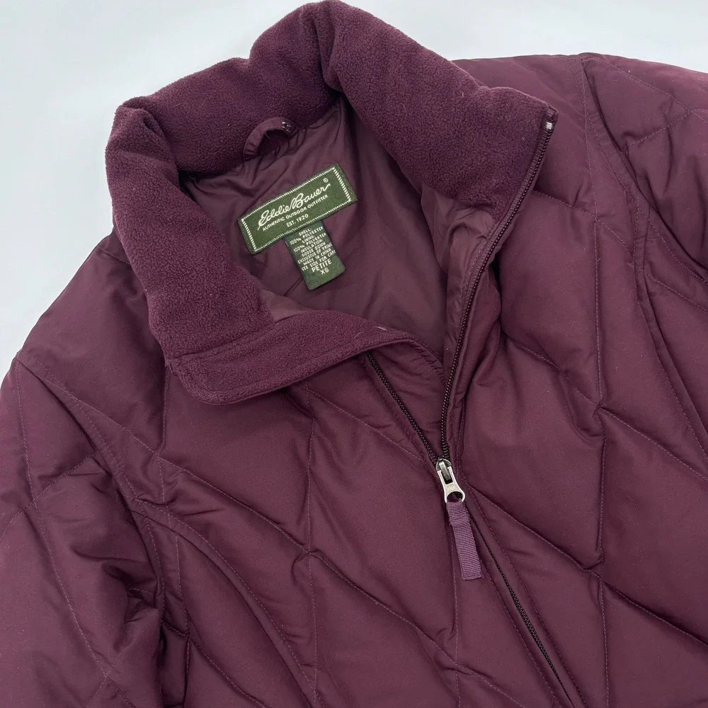 Eddie‎ Bauer Womens Petite XS Quilted Goose Down Insulated Puffer Jacket Maroon